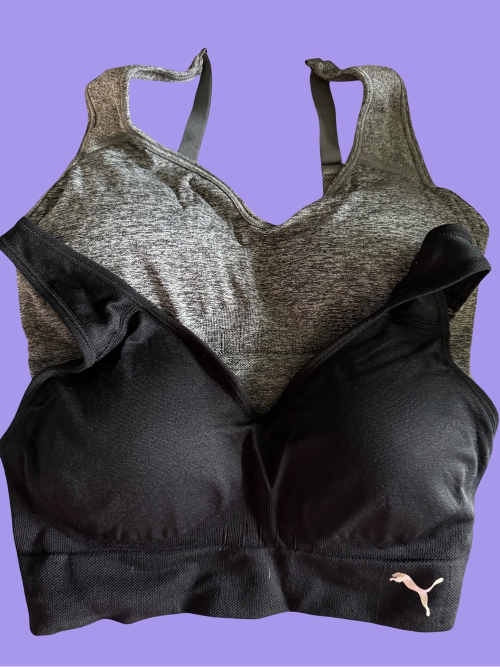 Puma Women's Seamless Sports Bra 2-Pack Black & Gray Medium